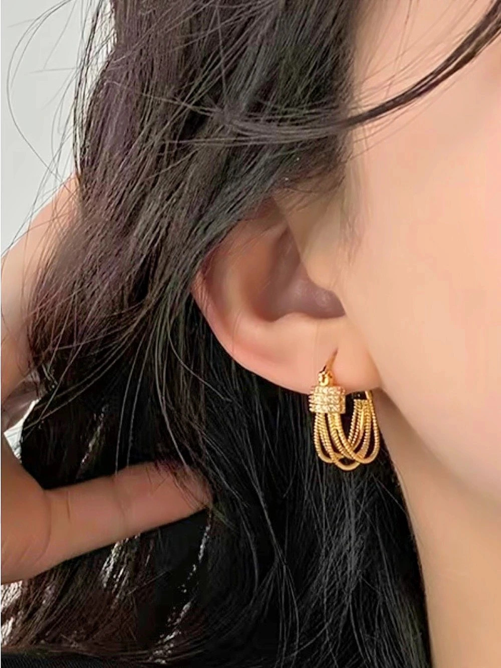 Gold Tone Multi-Strand Hoop Earrings New